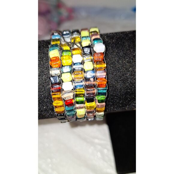 Artsy Glass Beaded Stretch Bracelet Hippie Boho Colorful Woven Handmade - Picture 4 of 7